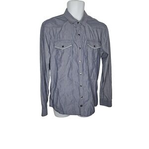 7 Diamonds Blue Striped Casual Button Down Shirt